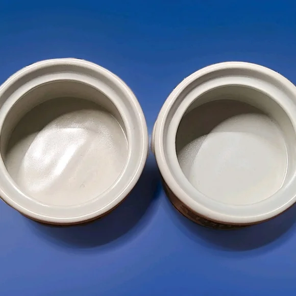 VTG *RARE* Mikasa Japan Stoneware Crock Set CREAMER & SWEETENER  Blue Typography - Picture 7 of 13